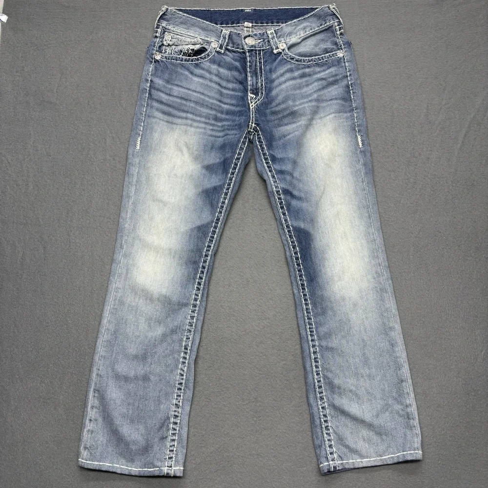 True Religion Jeans Mens 33 Super T Natural Flap Thick Stitch Made In Mexico